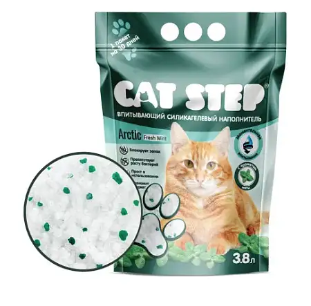 Купить cat step arctic fresh mint наполнитель для кошек впитывающий силикагелевый с ароматом мяты
